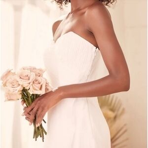 Lulu's All About Forever White Pleated Strapless Maxi Wedding Dress Sz S NWT_